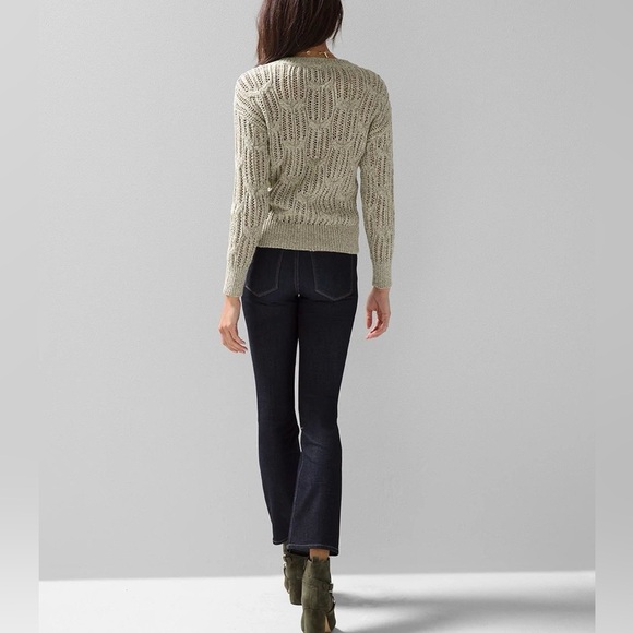 Chunky Cable Knit Open Weave Crochet Sweater Cozy Tan V-Neck Boho Chic Preppy XS - Picture 13 of 14